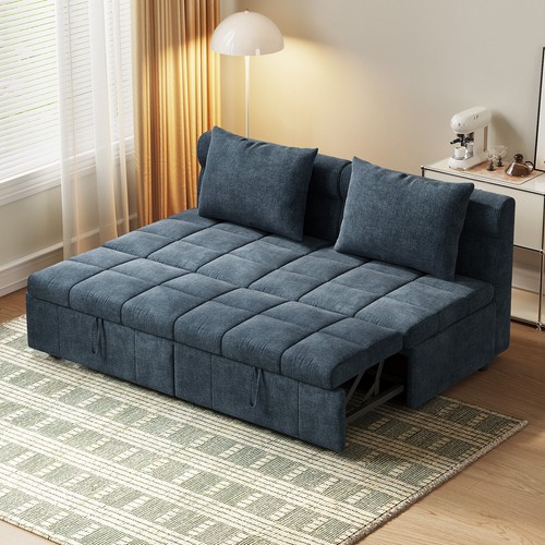Blue fabric seater sofa - seater, bed